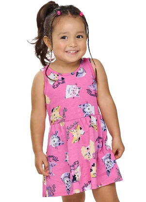 Elian - Vestido Infantil Menina Meia Malha Estampa Rosa - ELIAN