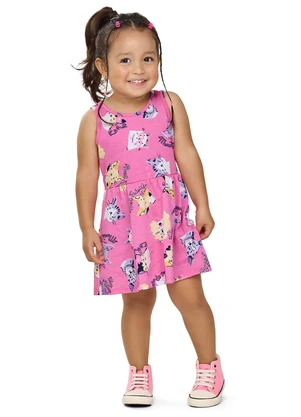 Elian - Vestido Infantil Menina Meia Malha Estampa Rosa - ELIAN