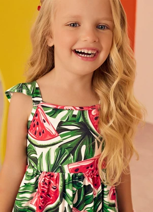 Kyly - Vestido Infantil Menina Melancia Branco - KYLY