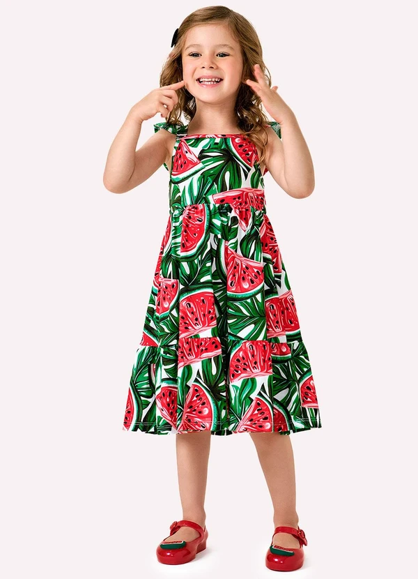 Kyly - Vestido Infantil Menina Melancia Branco