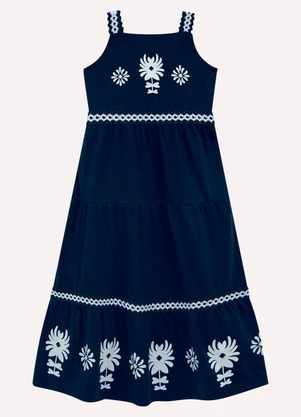 Nanai - Vestido Infantil Menina Midi Azul Marinho - NANAI
