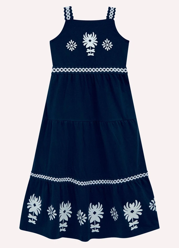 Nanai - Vestido Infantil Menina Midi Azul Marinho 1