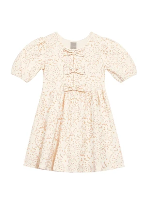 Mundi - Vestido Infantil Menina Mini Florzinhas Bege - MUNDI