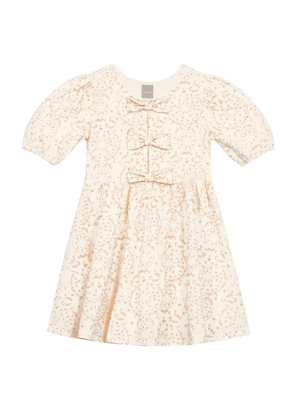 Brandili Mundi - Vestido Infantil Menina Mini Florzinhas Bege 1
