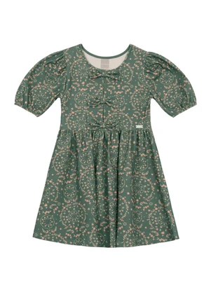 Mundi - Vestido Infantil Menina Mini Florzinhas Verde - MUNDI