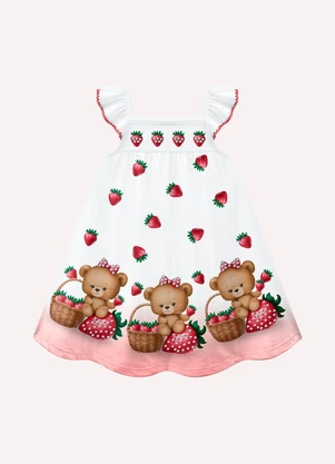 Kyly - Vestido Infantil Menina Morangos Branco - KYLY