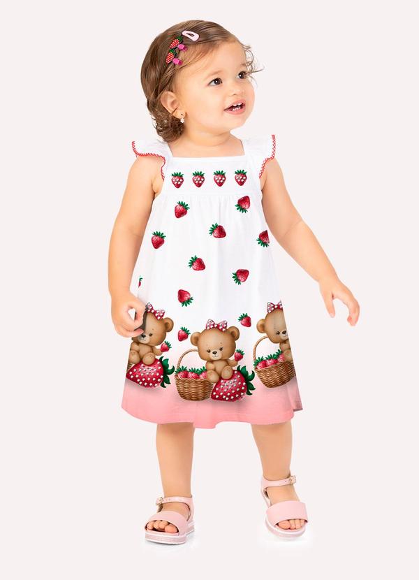 Kyly - Vestido Infantil Menina Morangos Branco