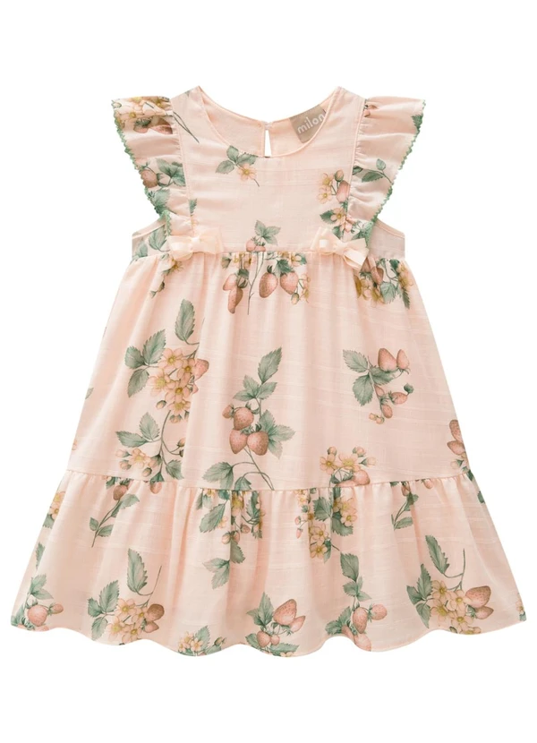 Milon - Vestido Infantil Menina Morangos Laranja
