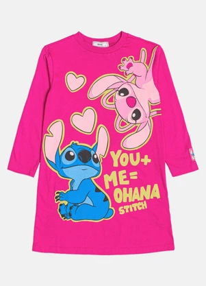 Bimbi - Vestido Infantil Menina Ohana Stitch Disney Rosa - BIMBI