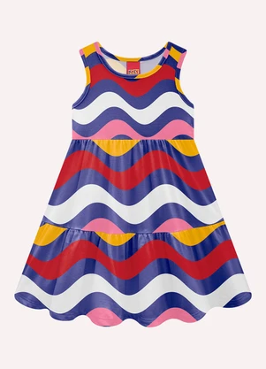 Kyly - Vestido Infantil Menina Ondas Azul - KYLY
