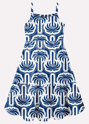 Kyly - Vestido Infantil Menina Palmeiras Azul - KYLY