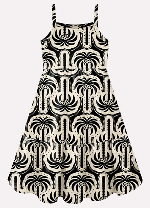 Kyly - Vestido Infantil Menina Palmeiras Preto - KYLY