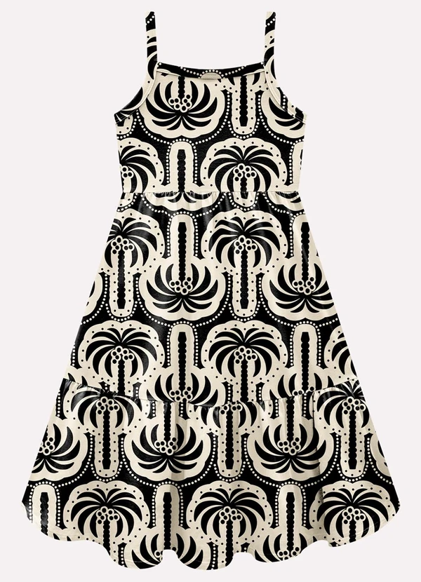 Kyly - Vestido Infantil Menina Palmeiras Preto