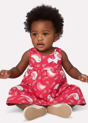 Kyly - Vestido Infantil Menina Pássaros Rosa - KYLY