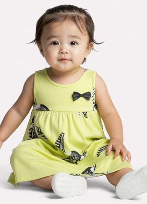 Kyly - Vestido Infantil Menina Pássaros Verde - KYLY