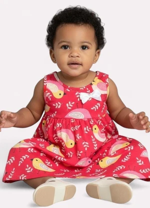 Kyly - Vestido Infantil Menina Pássaros Vermelho - KYLY