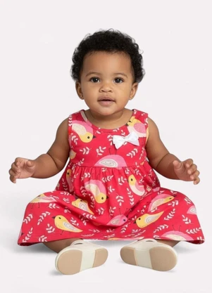 Kyly - Vestido Infantil Menina Pássaros Vermelho - KYLY