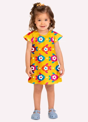 Kyly - Vestido Infantil Menina Peixes Amarelo - KYLY
