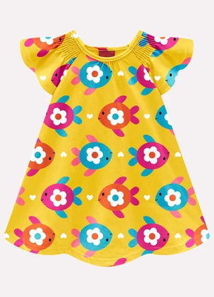 Kyly - Vestido Infantil Menina Peixes Amarelo - KYLY
