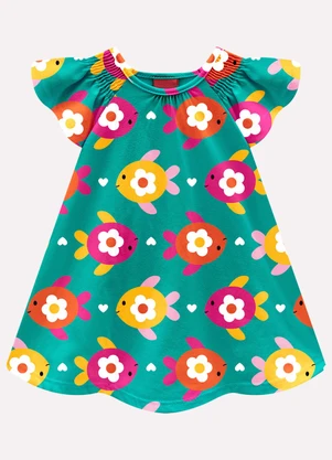 Kyly - Vestido Infantil Menina Peixes Verde - KYLY