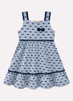 Milon - Vestido Infantil Menina Peixinhos Azul Marinho - MILON