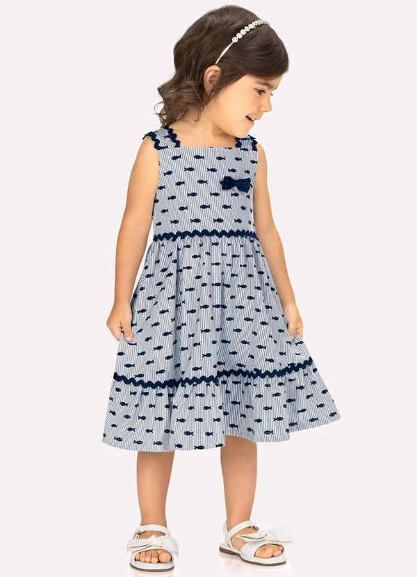Milon - Vestido Infantil Menina Peixinhos Azul Marinho 1