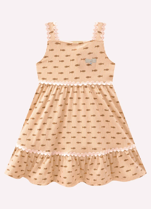 Milon - Vestido Infantil Menina Peixinhos Marrom