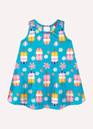 Kyly - Vestido Infantil Menina Picolés Azul - KYLY