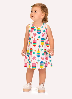 Kyly - Vestido Infantil Menina Picolés Branco - KYLY