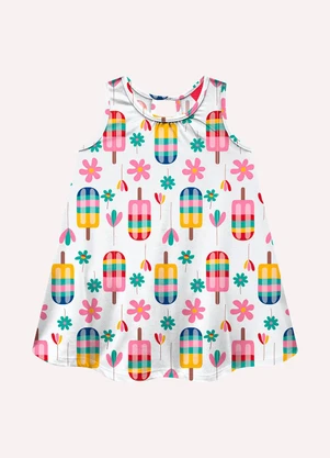 Kyly - Vestido Infantil Menina Picolés Branco - KYLY