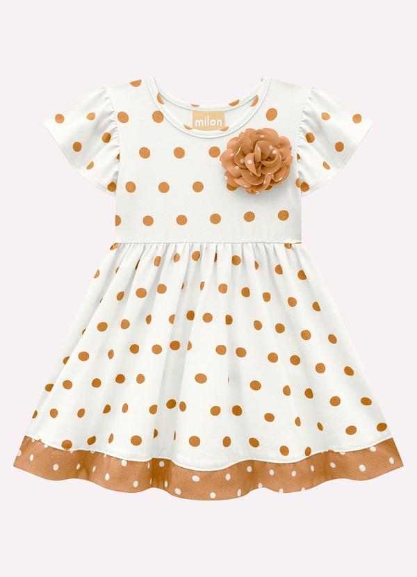 Milon - Vestido Infantil Menina Poá Off White