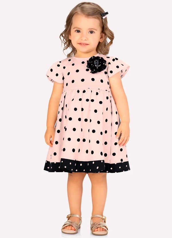 Milon - Vestido Infantil Menina Poá Rosa 1