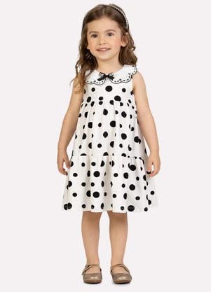 Milon - Vestido Infantil Menina Póas Branco - MILON