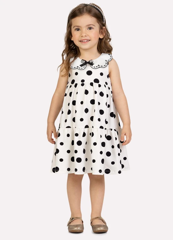 Milon - Vestido Infantil Menina Póas Branco