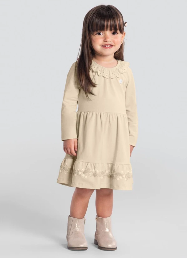 Brandili Mundi - Vestido Infantil Menina Rendado Bege