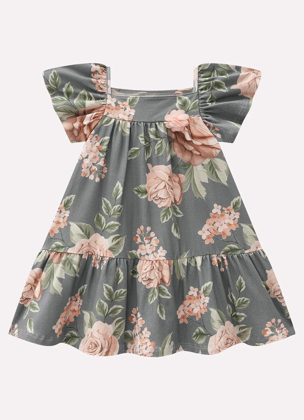 Milon - Vestido Infantil Menina Rosas Cinza