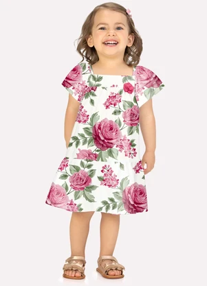 Milon - Vestido Infantil Menina Rosas Off White - MILON