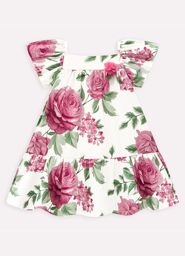 Milon - Vestido Infantil Menina Rosas Off White 2