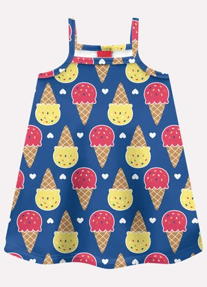 Kyly - Vestido Infantil Menina Sorvetes Azul - KYLY