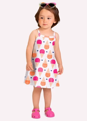 Kyly - Vestido Infantil Menina Sorvetes Branco - KYLY