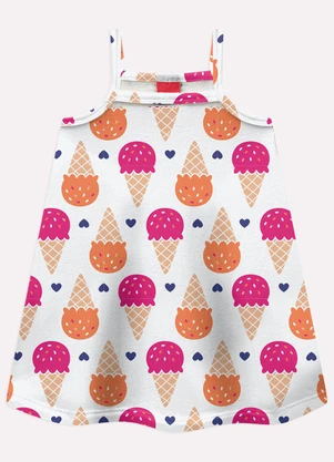 Kyly - Vestido Infantil Menina Sorvetes Branco - KYLY