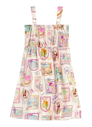 Elian - Vestido Infantil Menina Stamp Bege - ELIAN