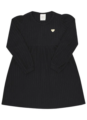 Pulla Bulla - Vestido Infantil Menina Tecido Canelado Preto - PULLA BULLA