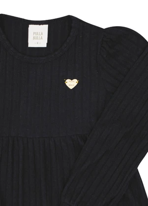 Pulla Bulla - Vestido Infantil Menina Tecido Canelado Preto - PULLA BULLA