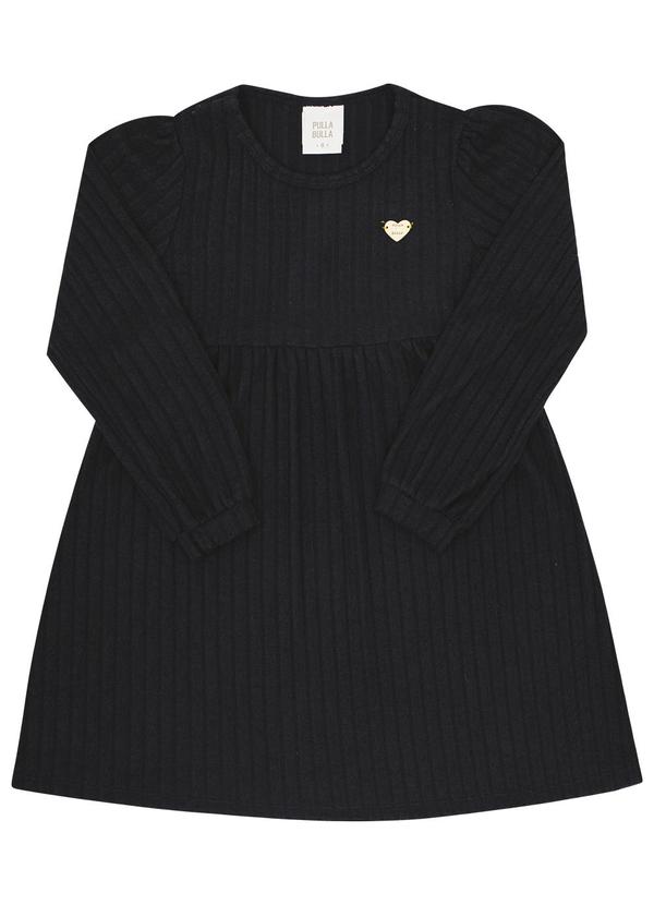 Pulla Bulla - Vestido Infantil Menina Tecido Canelado Preto