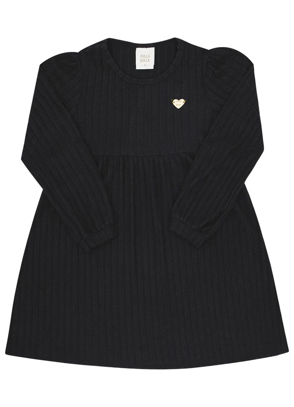 Pulla Bulla - Vestido Infantil Menina Tecido Canelado Preto