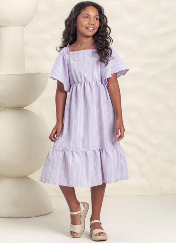 Milli e Nina - Vestido Infantil Menina Tecido Multilistras Roxo