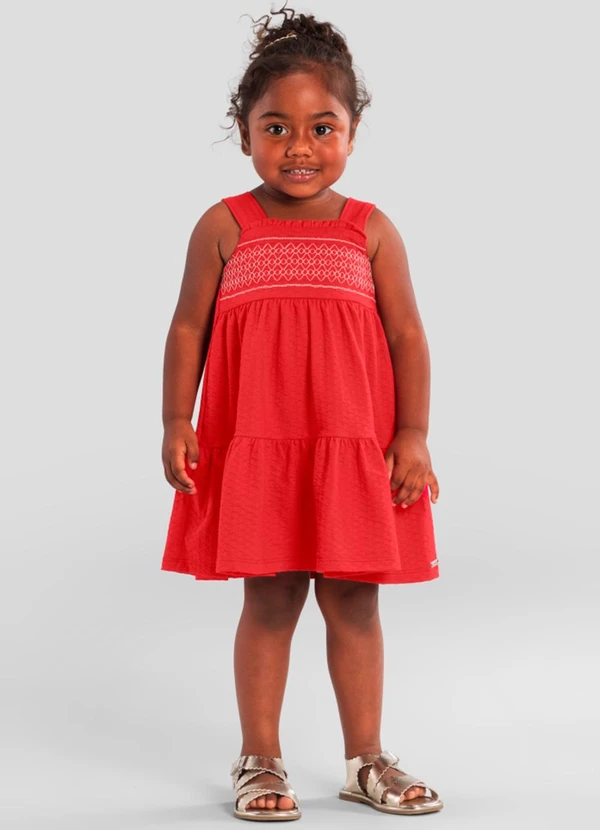 Brandili - Vestido Infantil Menina Texturizado Vermelho