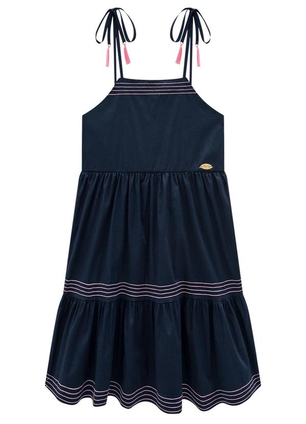 Milli e Nina - Vestido Infantil Menina Tricoline Alças Azul