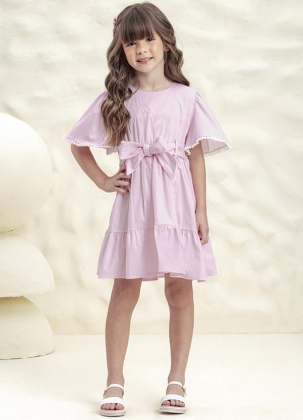 Milli e Nina - Vestido Infantil Menina Tricoline Candy Rosa